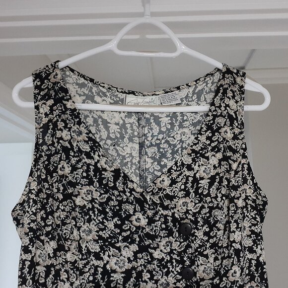 DRESS sleeveless with Black, Beige and Cream Flowers/Leaves/Stems - Picture 3 of 4